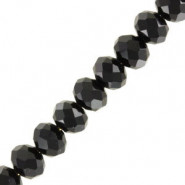 Faceted glass rondelle beads 4x3mm Black pearl shine coating